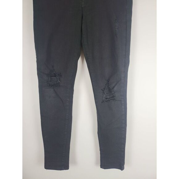 American Eagle Super Stretch Jeggings 6 Womens Low Rise Black Distressed Skinny - Picture 4 of 10